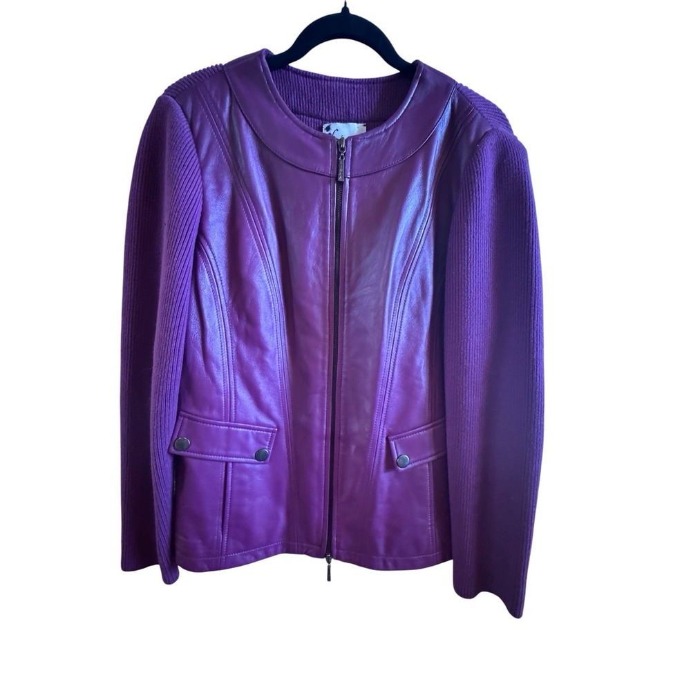 Linea By Louis Dell'olio Soft Purple Leather Jacket Women's Size 10 Knit Sleeves